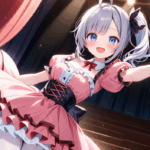 パステルドレスを着てステージで歌うひなこちゃんのミュージカル風シーン